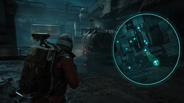 2D circular radar with player and drone blips on dark grid