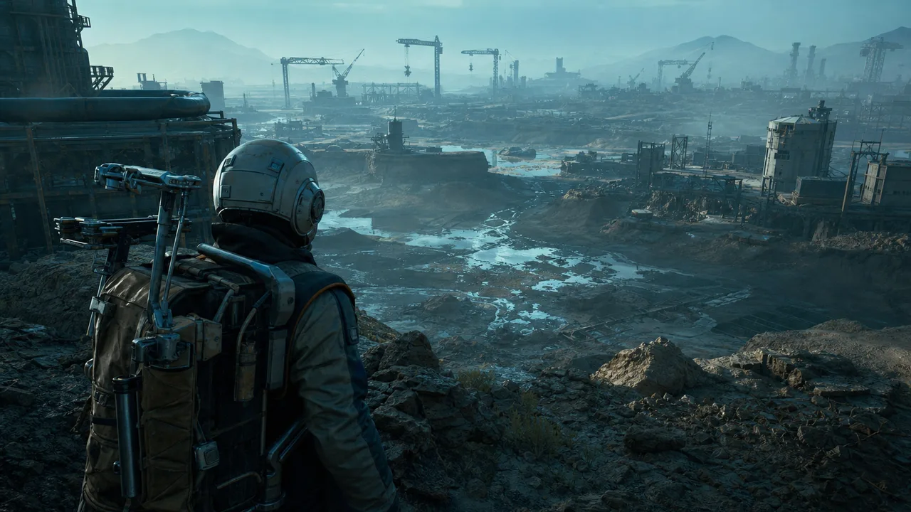 ARC Raiders Raider surveying a hostile surface zone before extraction