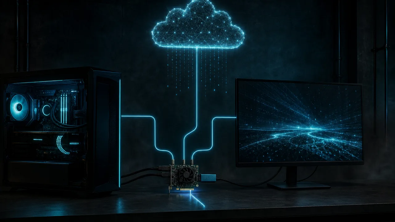 Cloud DMA topology with game PC, DMA device, and secondary read display