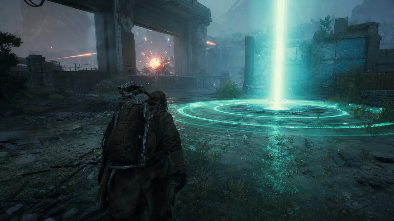 Arc Raiders extraction zone ESP highlighting an active evac point under contested conditions