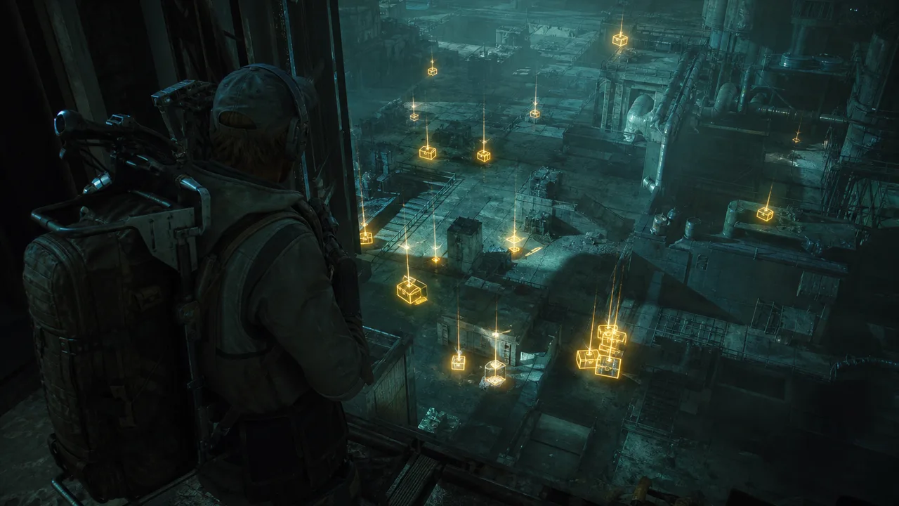 Filtered loot value markers on a tactical dark grid
