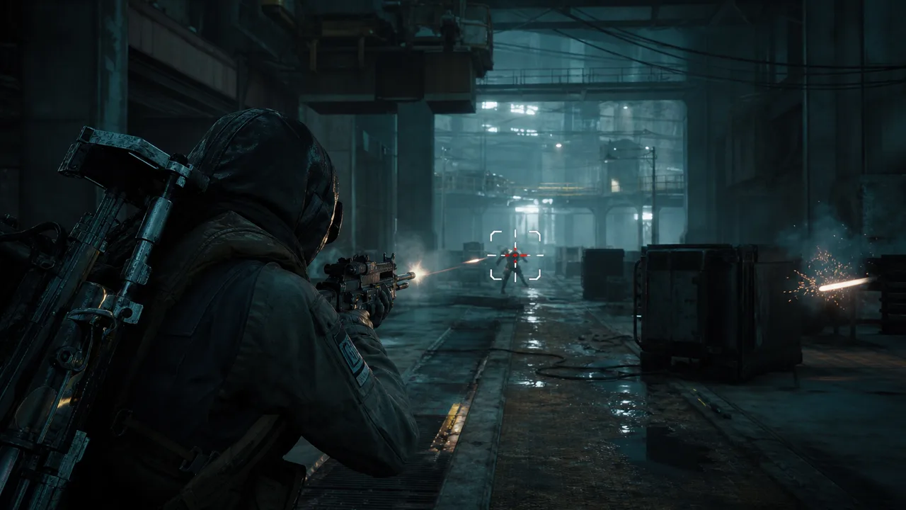 Trigger timing overlay with crosshair gate on dark combat grid